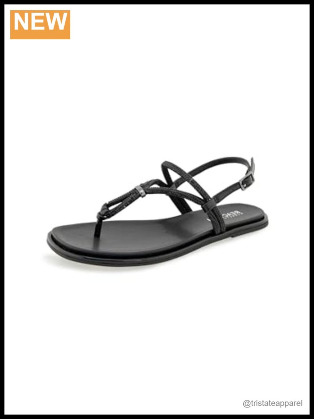 Wali Crystals Flat Thong Sandals Adjustable Ankle Strap Polyurethane